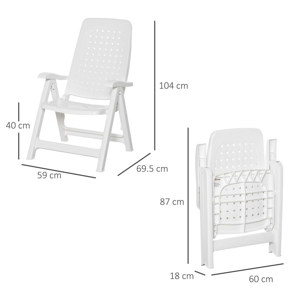 2 Folding Dining Chairs with 4-Position Backrest, Reclining Armchairs White