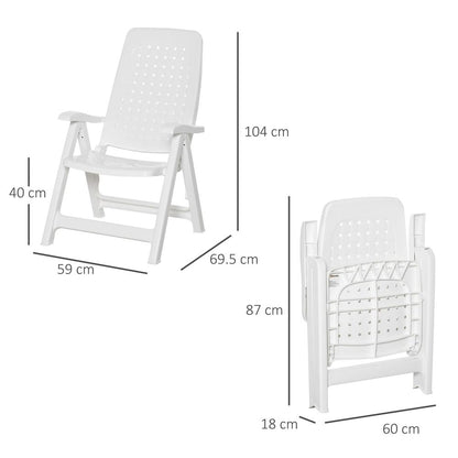 2 Folding Dining Chairs with 4-Position Backrest, Reclining Armchairs White