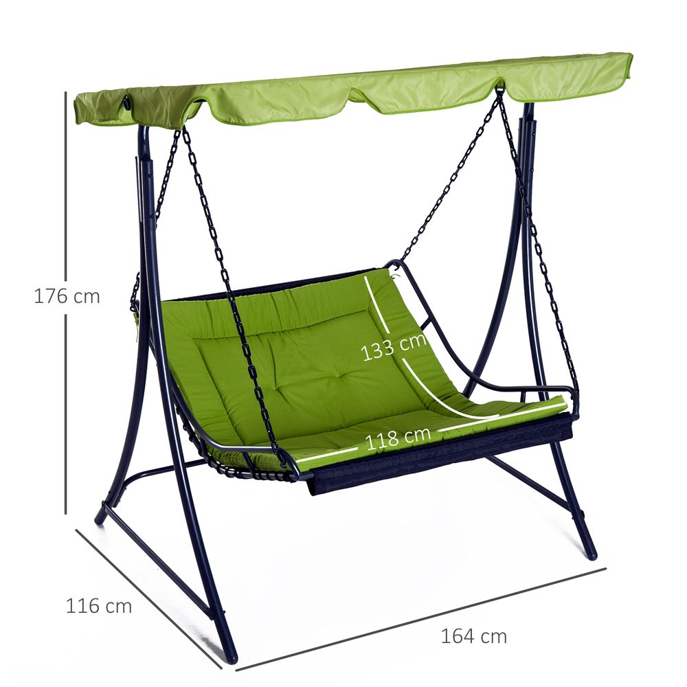 Swing Chair Canopy Hammock Green 2 Person with Cushion Seat Adjustable