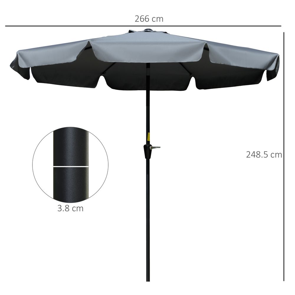 2.66m Patio Umbrella Garden Charcoal Grey