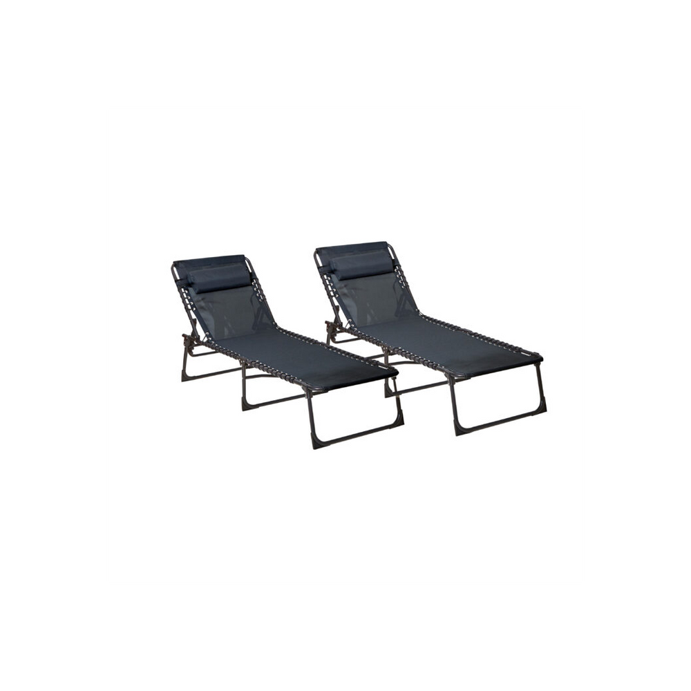 Two Neo Black Outdoor Folding Garden Sun Lounger