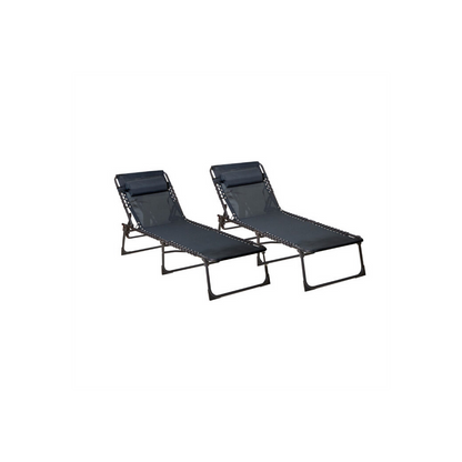 Two Neo Black Outdoor Folding Garden Sun Lounger