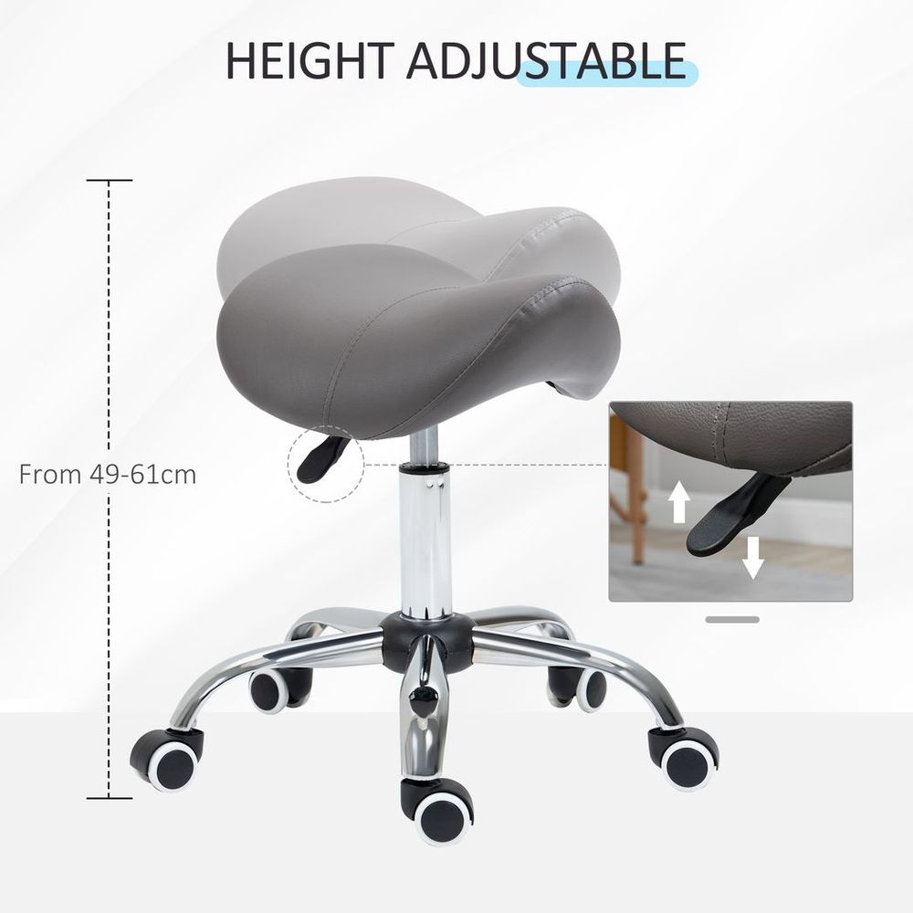 PU Leather Saddle Stool w/ Moulded Padded Seat Adjustable Height Grey