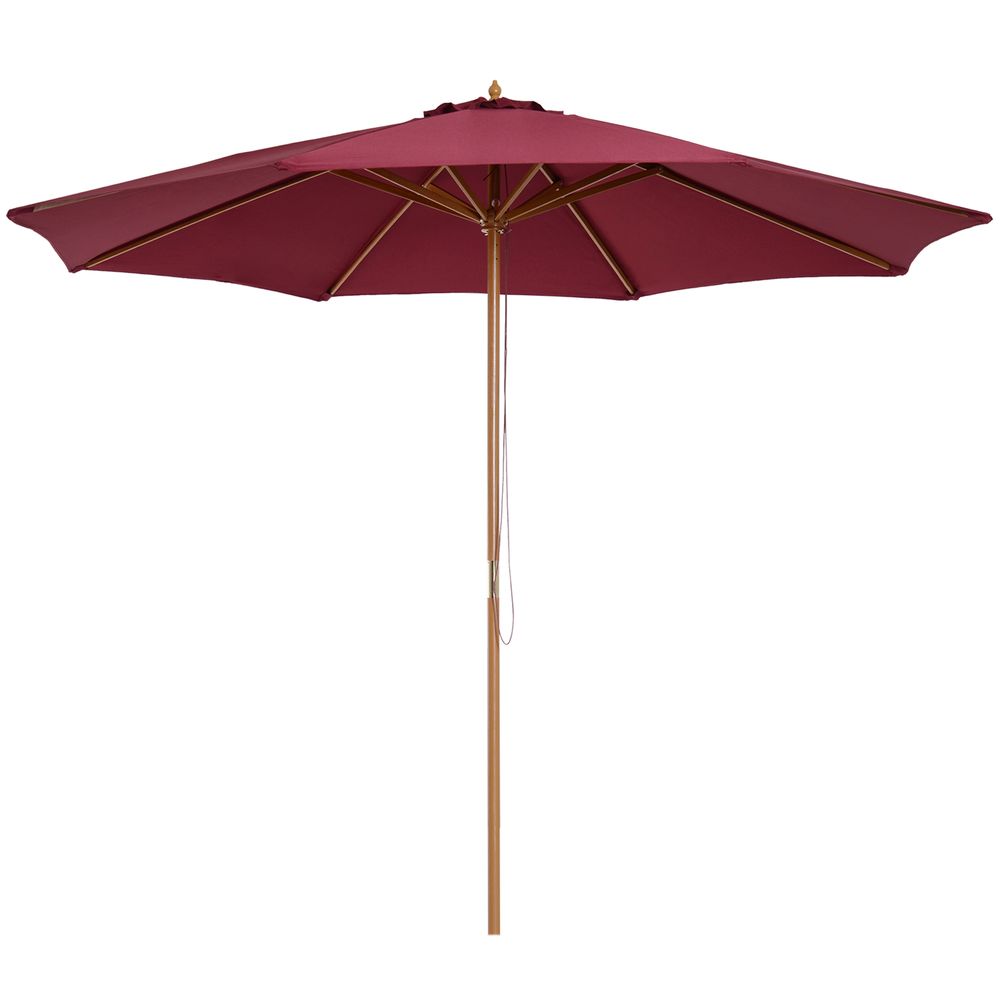 3m Fir Wooden Garden Parasol Sun Shade Outdoor Umbrella Canopy Wine Red