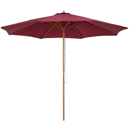 3m Fir Wooden Garden Parasol Sun Shade Outdoor Umbrella Canopy Wine Red