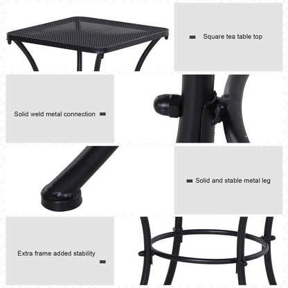 45cm Square Metal Outdoor Patio Bistro Table Coffee Desk Black