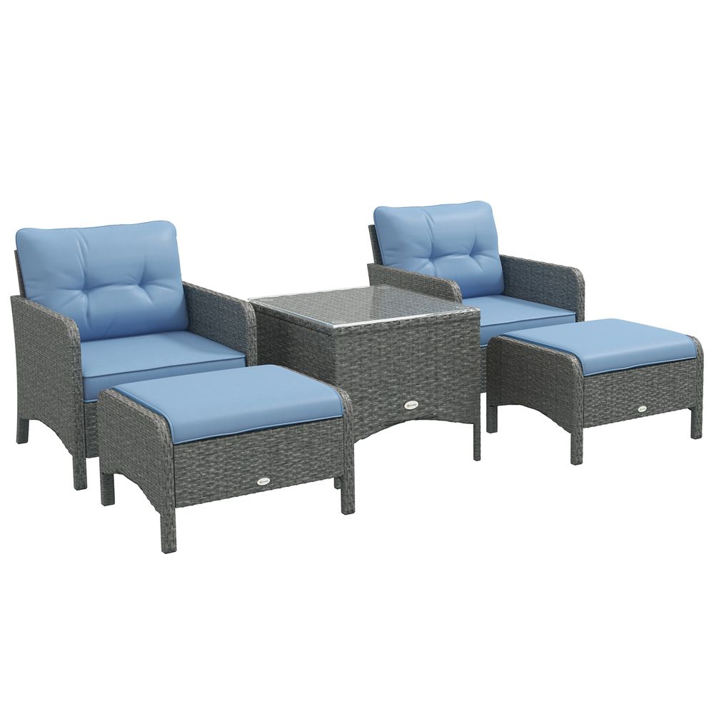 Outsunny 5 Pieces Outdoor Patio Furniture Set Wicker Conversation Set Blue