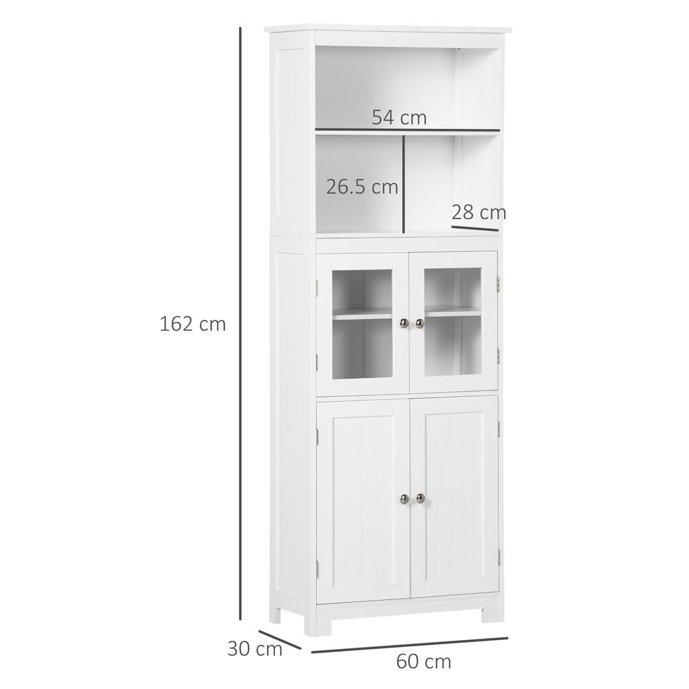 Kitchen Cupboard Storage Cabinet Adjustable Shelves, Glass Doors, White