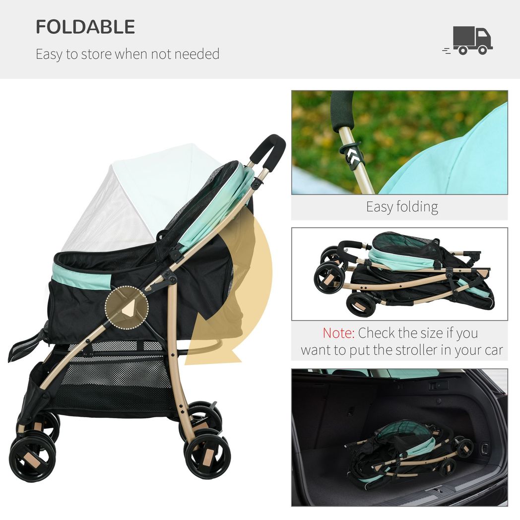 PawHut Pet Stroller for XS and S Dogs with Rain Cover - Green