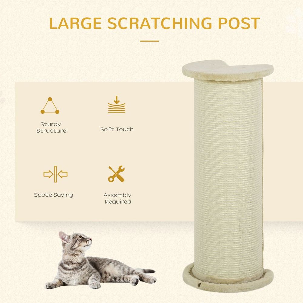 85cm Tall Cat Scratching Post with Sisal Rope, Soft Plush, Anti Tip - Beige