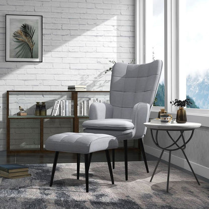 Living Room Chair with Footstool and Steel Legs, Light Grey