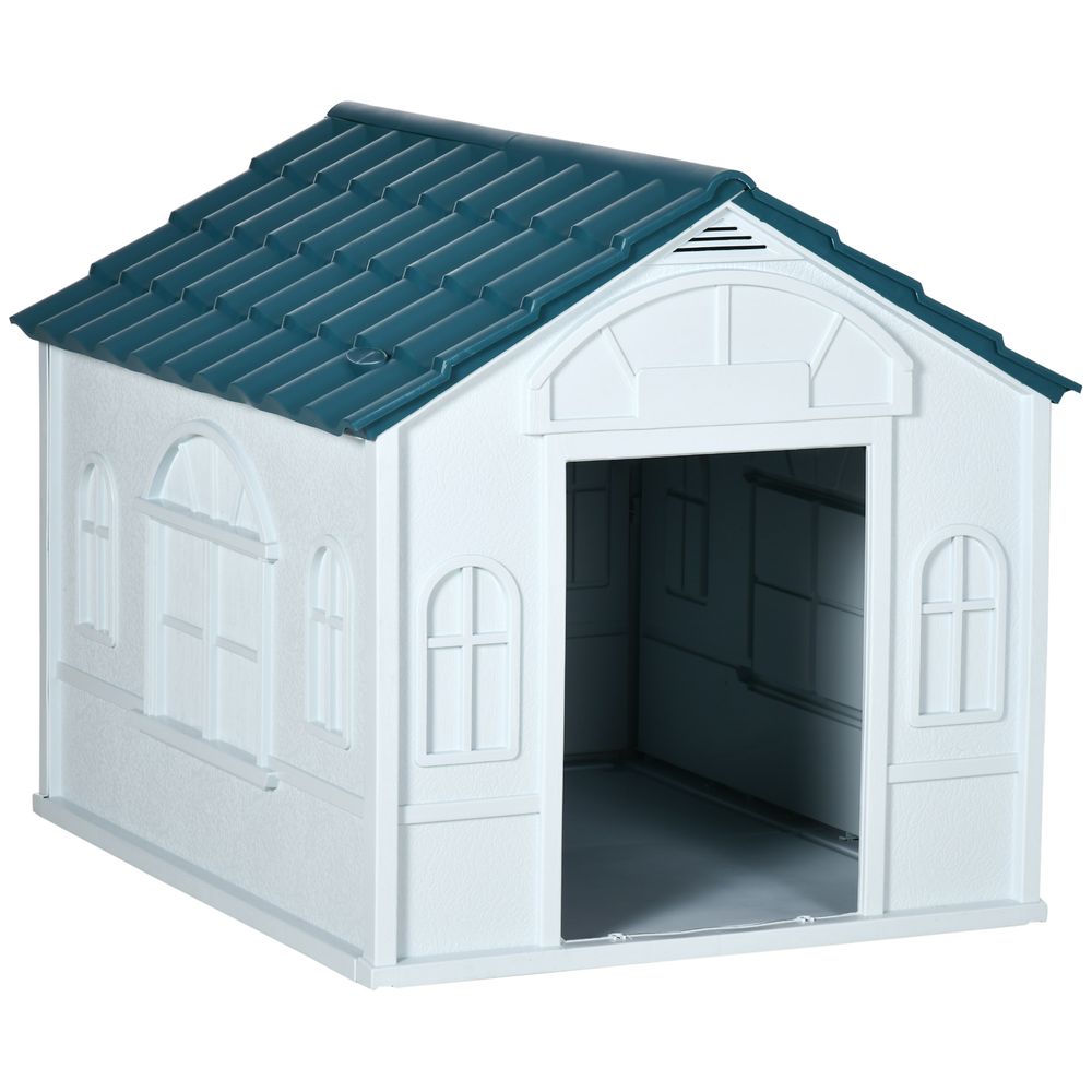 PawHut Weather-Resistant Dog House, Puppy Shelter for Large Dogs - Blue