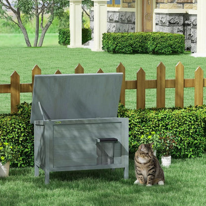 PawHut Outdoor Feral Cat House Insulated w/ Openable Roof - Charcoal Grey