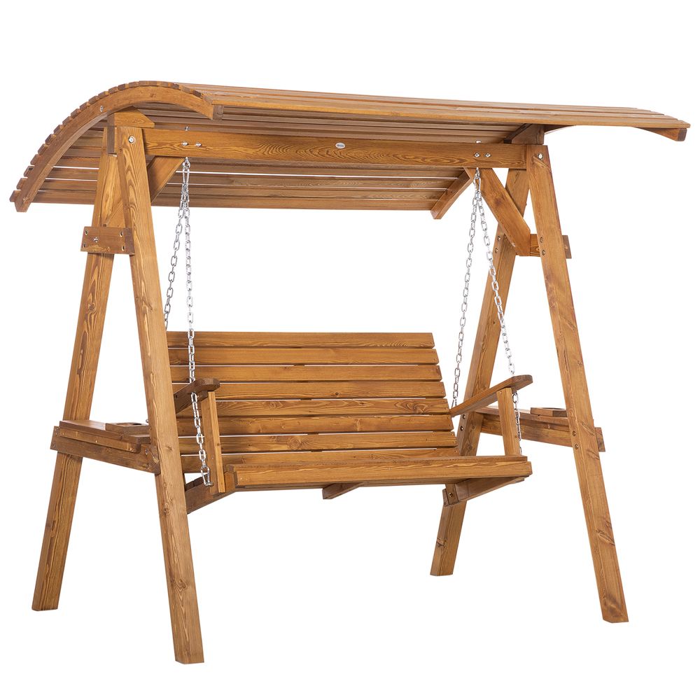 2 Seater Swing Chair Canopy Swing Bench & Adjustable Shade & Wood Frame