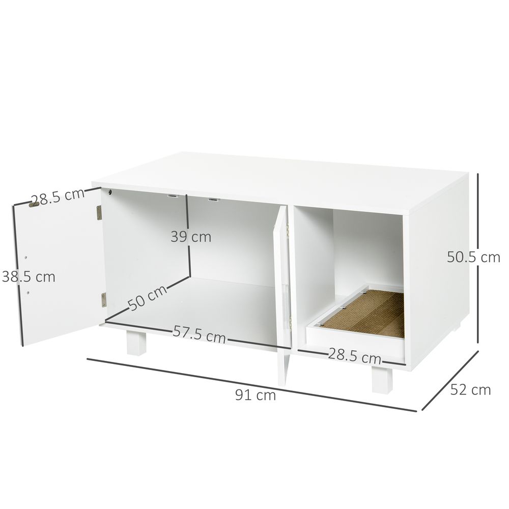 Cat Litter Box Enclosure & House w/ Nightstand/End Table Design, White Pawhut