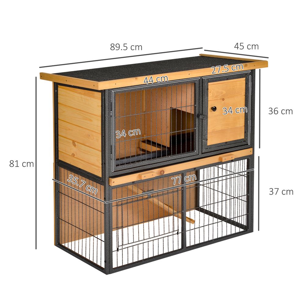 Wood-metal Rabbit Hutch Elevated Pet House Outdoor 89.5 x 45 x 81cm Pawhut