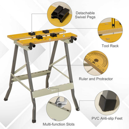 4-1 Work Bench, Saw Horse Clamp Table for DIY Home Garage, Grey