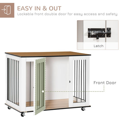 Dog Crate Furniture End Table w/ Lockable Door, for Large Dogs - White Pawhut