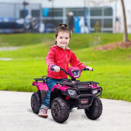 HOMCOM 12V Electric Quad Bike for Kids w/ LED Headlights, Music - Pink