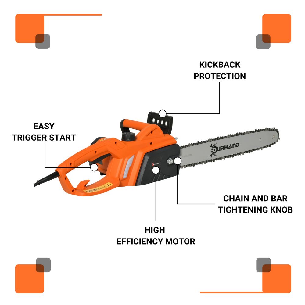 DURHAND Electric Chainsaw, 2000 W, 40 cm Blade-Orange