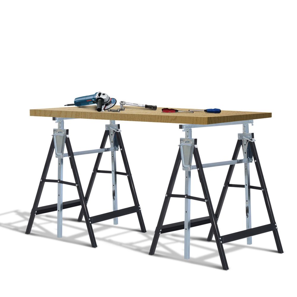 2xTelescopic Builders Trestle Work Bench-Black