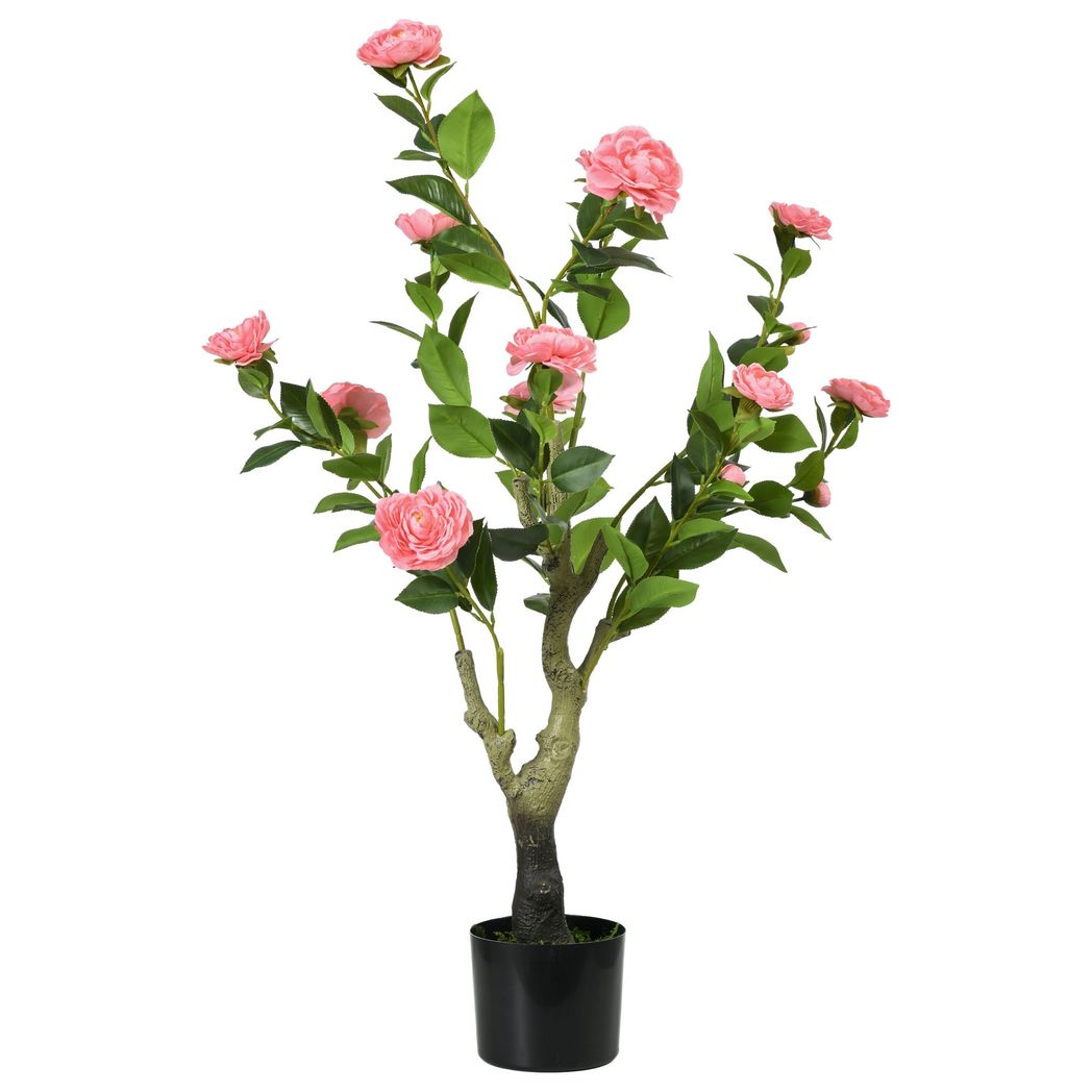 HOMCOM Potted Artificial Plants Camellia Flower for Indoor Outdoor, Pink