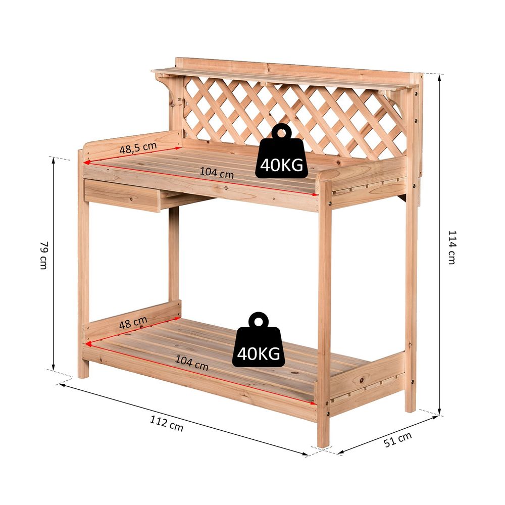 Fir Wood Outdoor Garden Potting Table with Drawer