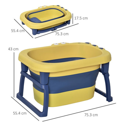 Foldable Baby Bathtub for Newborns Infants Toddlers w/ Stool - Yellow