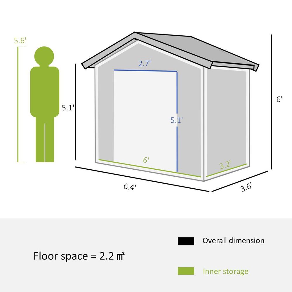 Outsunny 6.5x3.5ft Metal Garden Shed for Garden and Outdoor Storage, Dark Grey