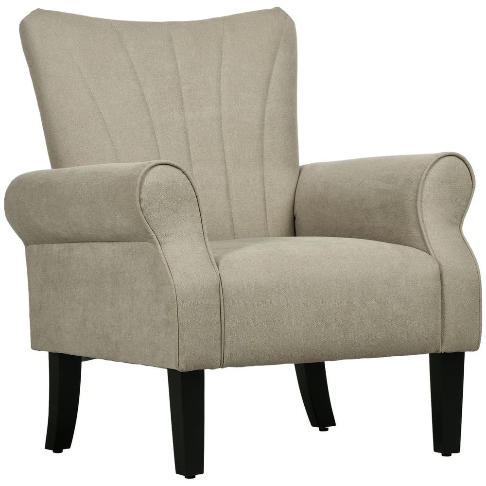 Armchair, Upholstered Modern Accent Chair with Wood Legs, Beige