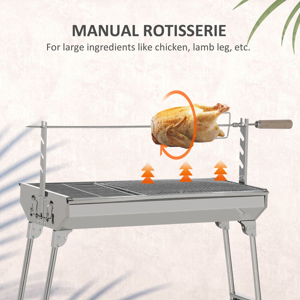 Portable BBQ Rotisserie Grill Roaster with Foldable Legs Stainless Steel