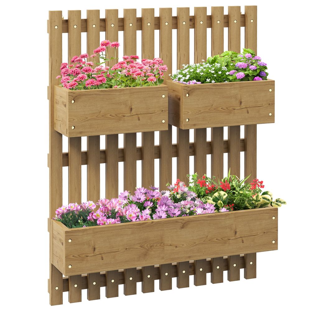 Outsunny Wooden Garden Planters with Trellis Wall-mounted Raised Garden Bed