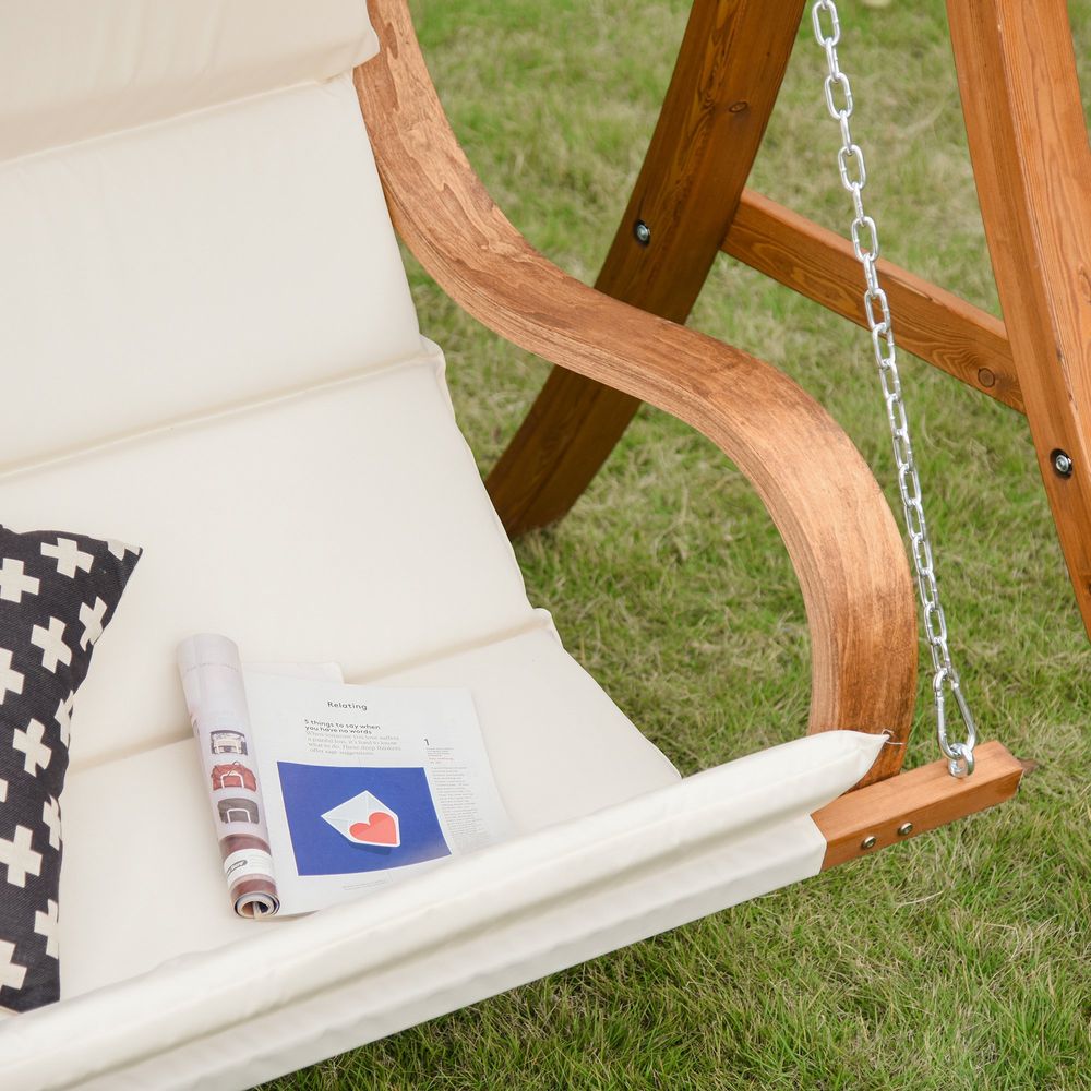 Wooden Porch Swing Chair A-Frame Wood Log Swing Bench Chair