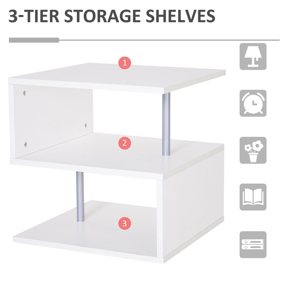 Side Table 2 Tier Storage Shef Organizer Bookcase End Desk Stand Display White