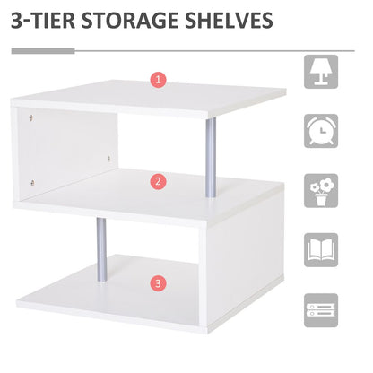 Side Table 2 Tier Storage Shef Organizer Bookcase End Desk Stand Display White