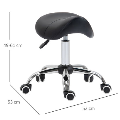 PU Leather Saddle Stool w/ Moulded Padded Seat Adjustable Height 5 Wheels Black