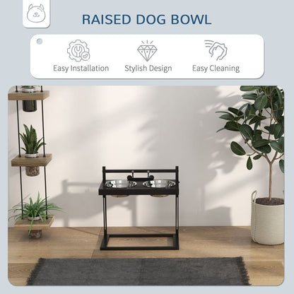 PawHut Raised Dog Bowl w/ Adjustable Height Stand for Small Medium Large Dogs