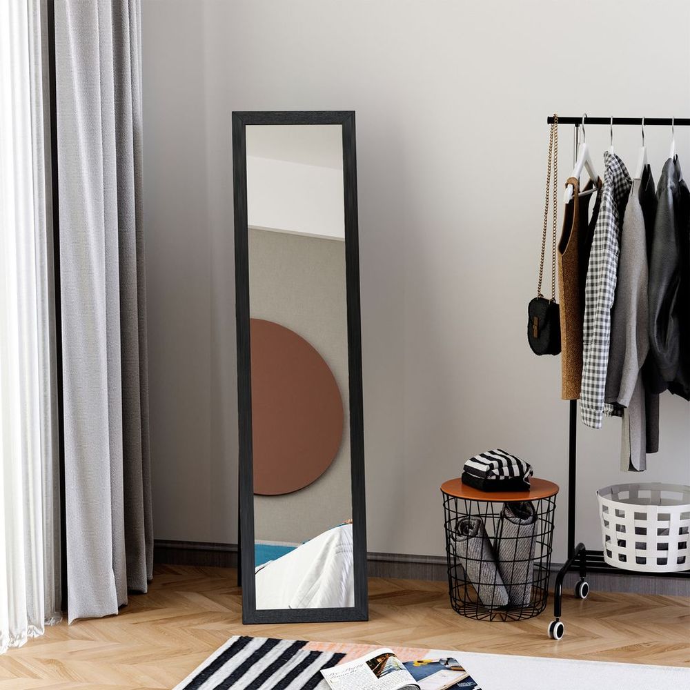 Full Length Mirror, Floor Standing or Wall-Mounted Long Mirror, Black