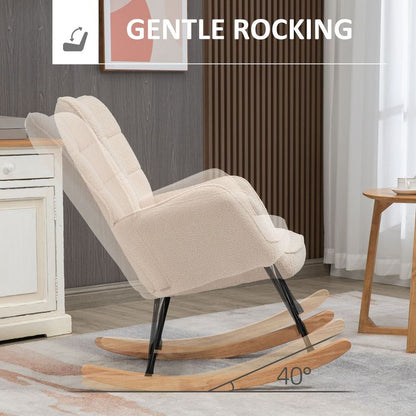 Wingback Rocking Chair for Nursing w/ Steel Frame and Wooden Base Beige