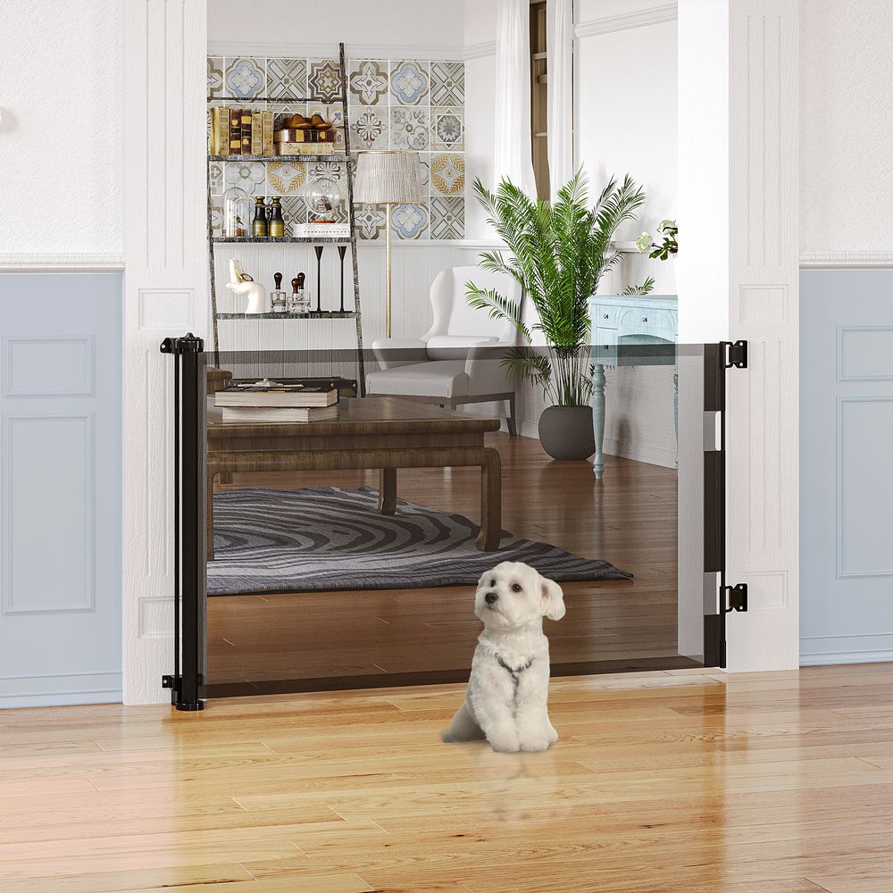 Retractable Stair Gate for Dogs Mesh Safety Gate up to 150 cm - Black Pawhut