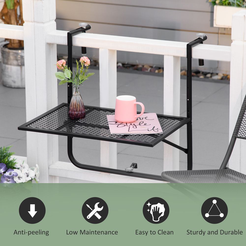 Balcony Hanging Table, Metal Wall Mount Desk, Adjust Black