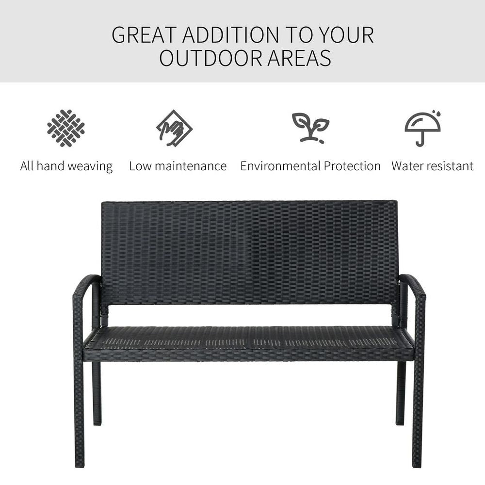 Patio Rattan 2 Seater Garden Bench Love Seater Garden Armchair Black