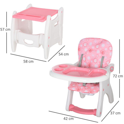 3-in-1 Convertible Baby High Chair Booster Seat w/ Removable Tray Pink HOMCOM