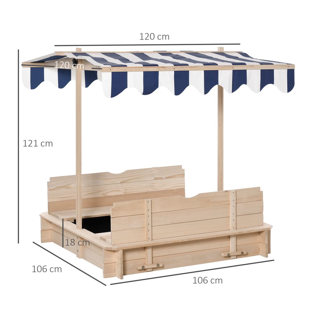 Kids Square Wooden Sandpit Children Cabana Sandbox Outdoor Playset