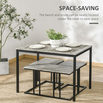 Dining Table and Chairs Set for 4 People, Concrete Effect Grey