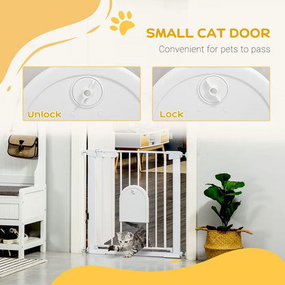 PawHut 75-82 cm Pet Safety Gate Pressure Fit Stair w/ Small Door Double Locking