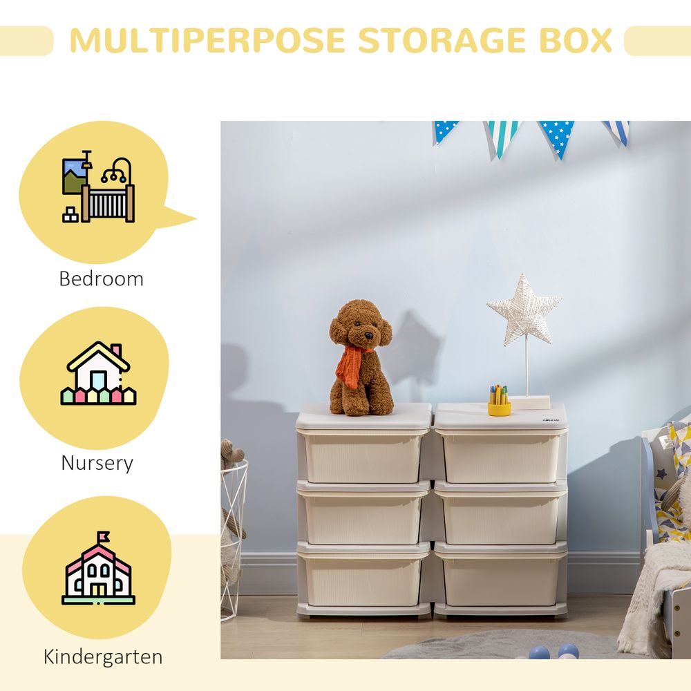 Kids Storage Unit Toy Box Vertical Dresser with Six Drawers - Cream HOMCOM