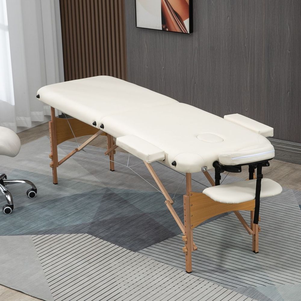 Portable Massage Bed Folding Spa Beauty Massage Table with 2 Sections Cream