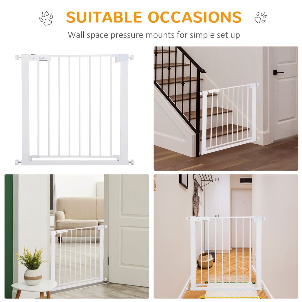 Pet Safety Gate Door Barrier Dog Metal Pet Barrier for Doorway White 75-82 cm