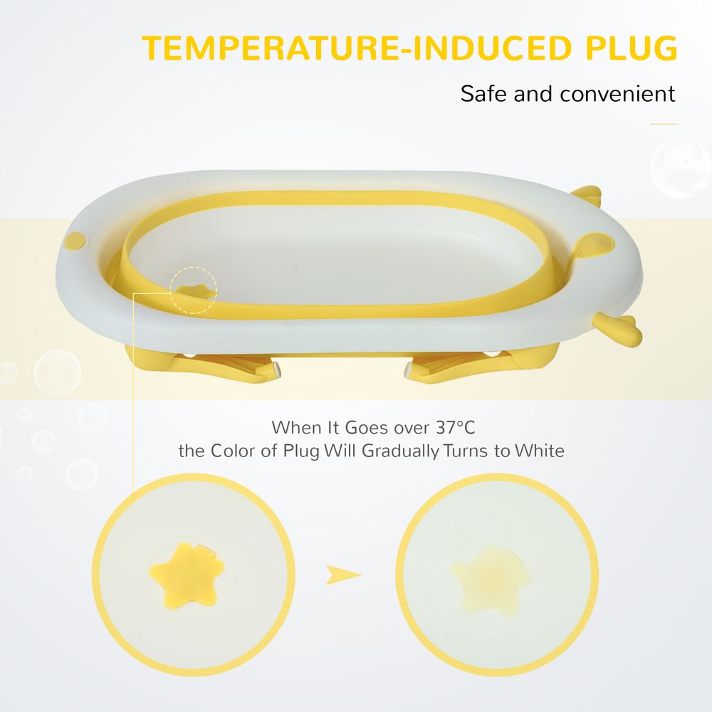 Foldable Baby Bath Tub Ergonomic with Temperature-Induced Water Plug